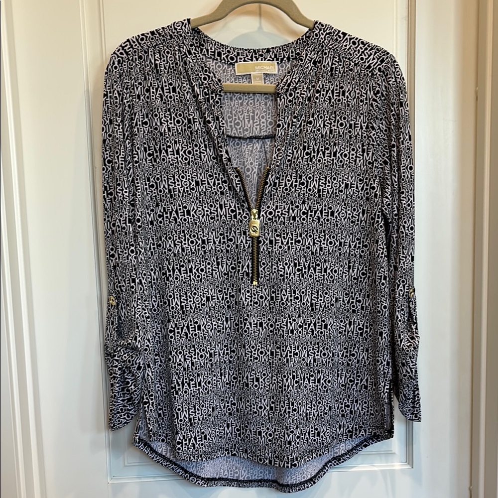 Michael Kors Black and White Logo Blouse